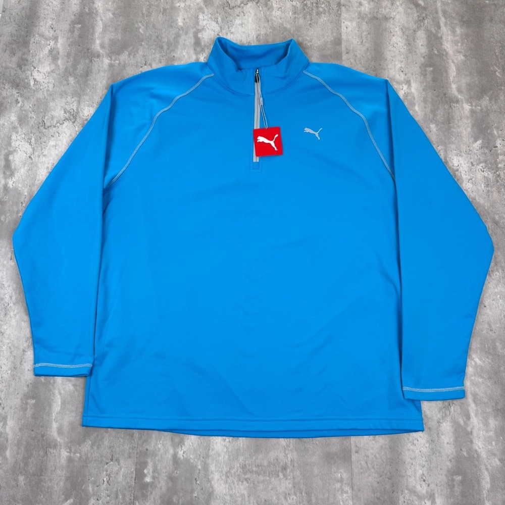 Puma 1/4 Zip Pullover Mens XXL Blue Golf Teebox Sweater Long Sleeve Active NWT
